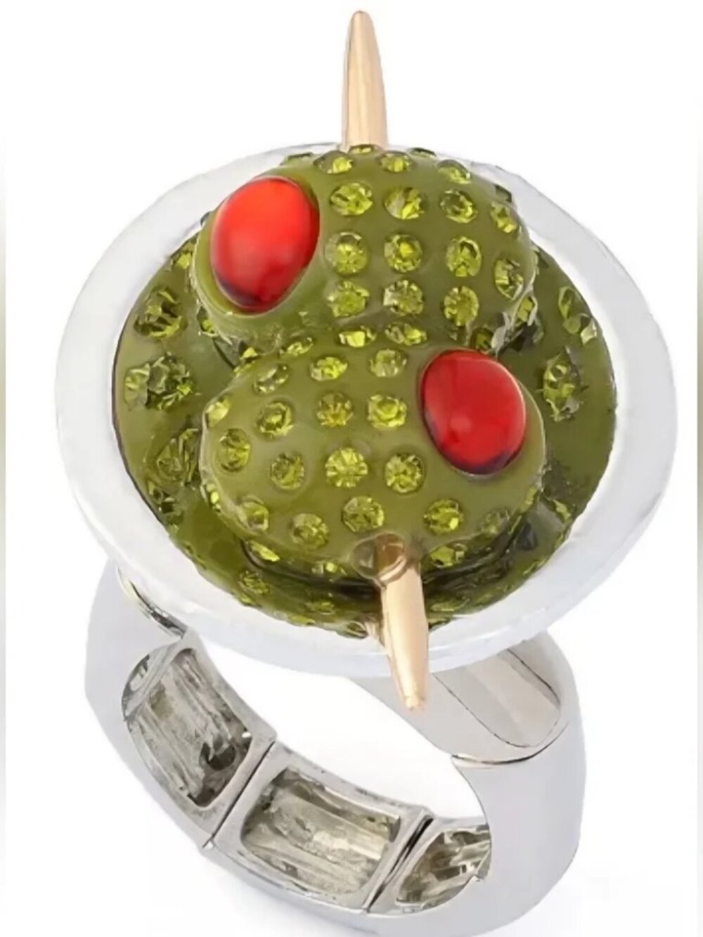 Authentic Betsey Johnson Martini Ring - Stretch Silver Tone Band, NWT